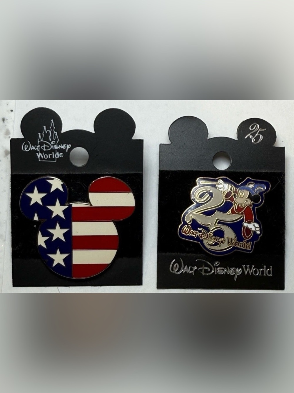 NWT Walt Disney World Lot Of Pins Sorcerer Mickey Mouse 25 Anniversary & US Flag